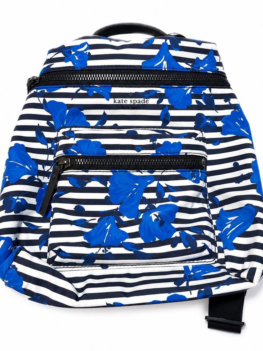 kate spade Navy Stripe Backpack with Bright Blue Floral Print